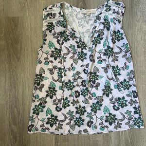 LOFT Floral Sleeveless Blouse - Green and Black